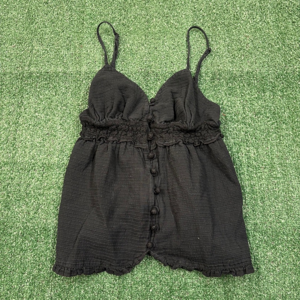 Y2K Cami Top Black Button Front Ruffle Babydoll Tank